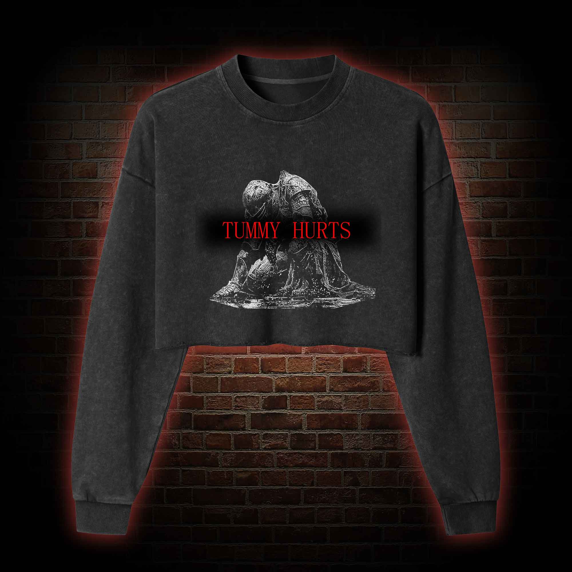 Retro Tummy Hurts Women's Washed Cropped Sweatshirts