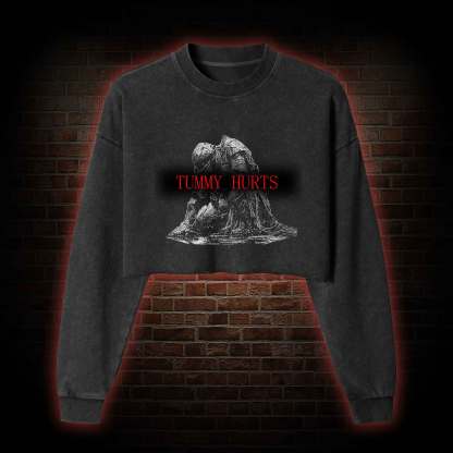 Retro Tummy Hurts Women's Washed Cropped Sweatshirts