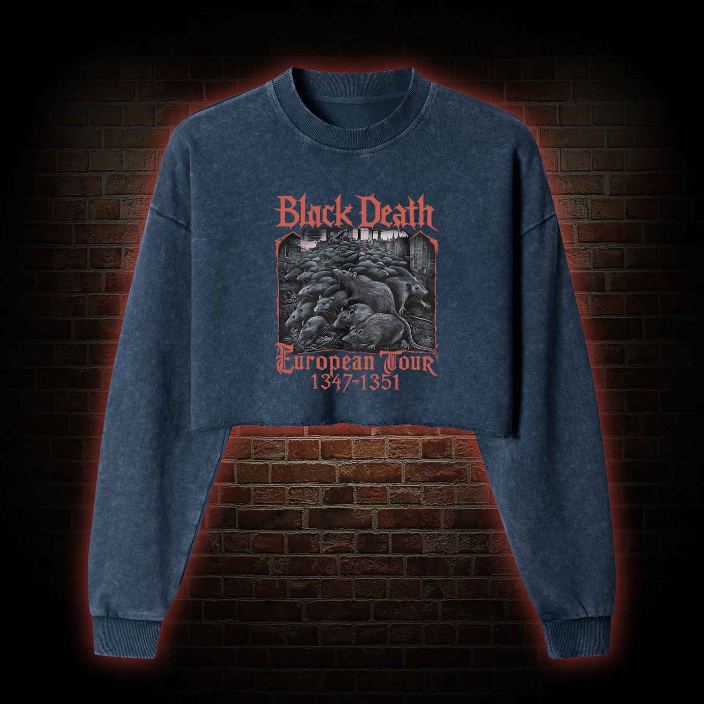 Vintage Black Death European Tour  Washed Cropped Sweatshirts