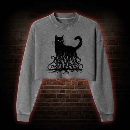 Octopus and Black Cat Washed Cropped Sweatshirts
