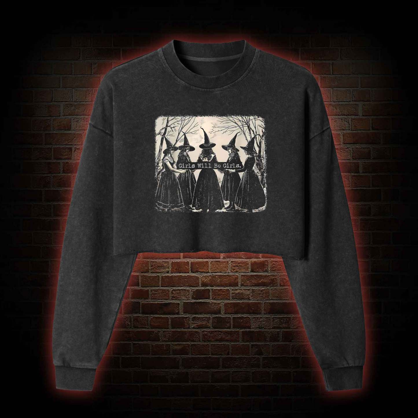 Girl Will be Girl Washed Cropped Sweatshirts