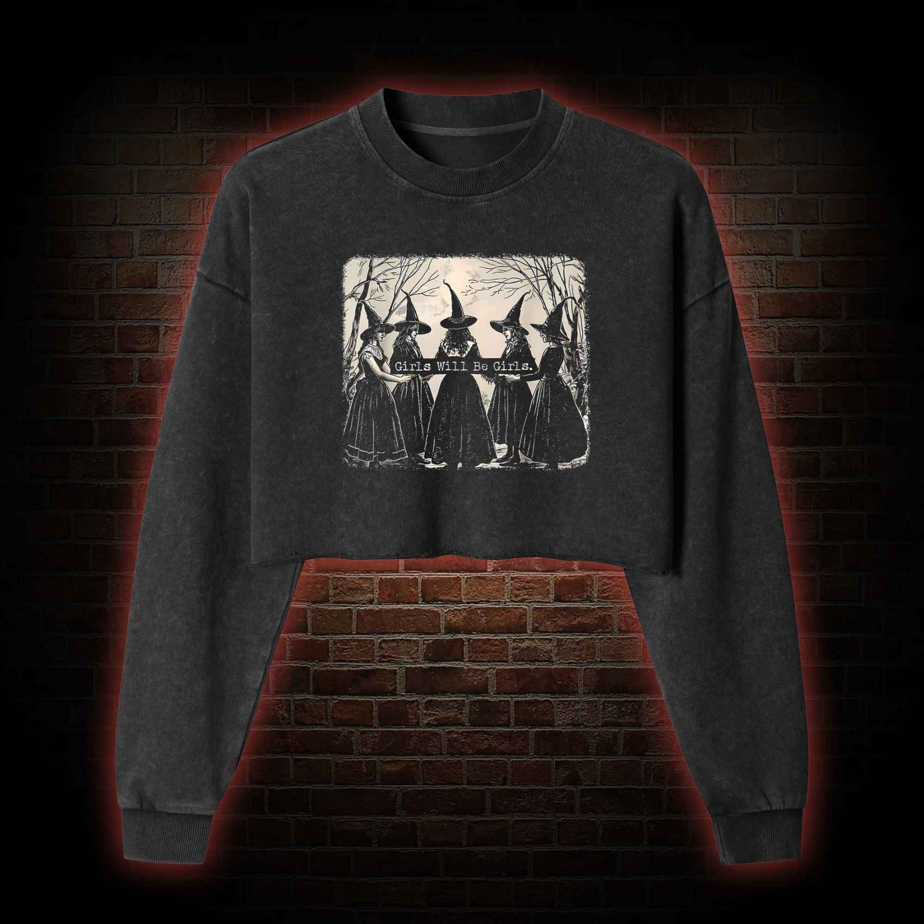 Girl Will be Girl Washed Cropped Sweatshirts