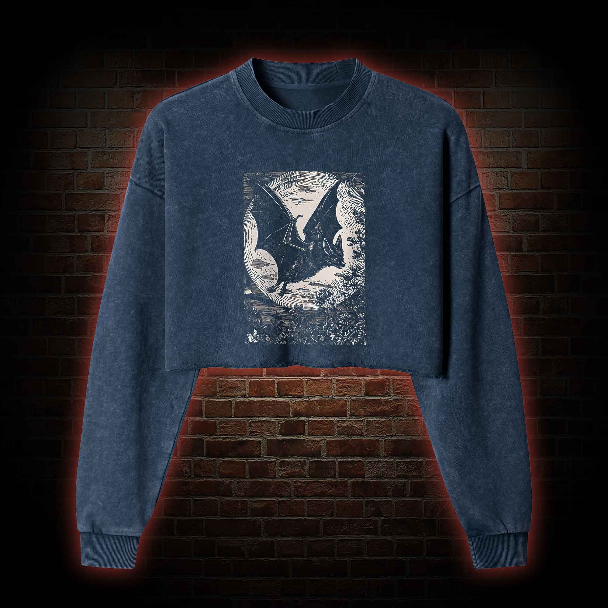 Medieval Bat Washed Cropped Sweatshirts