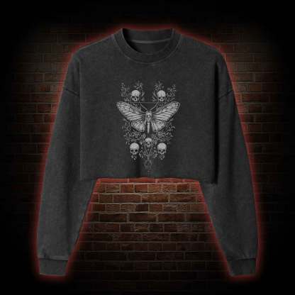 Skull Moth Washed Cropped Sweatshirts
