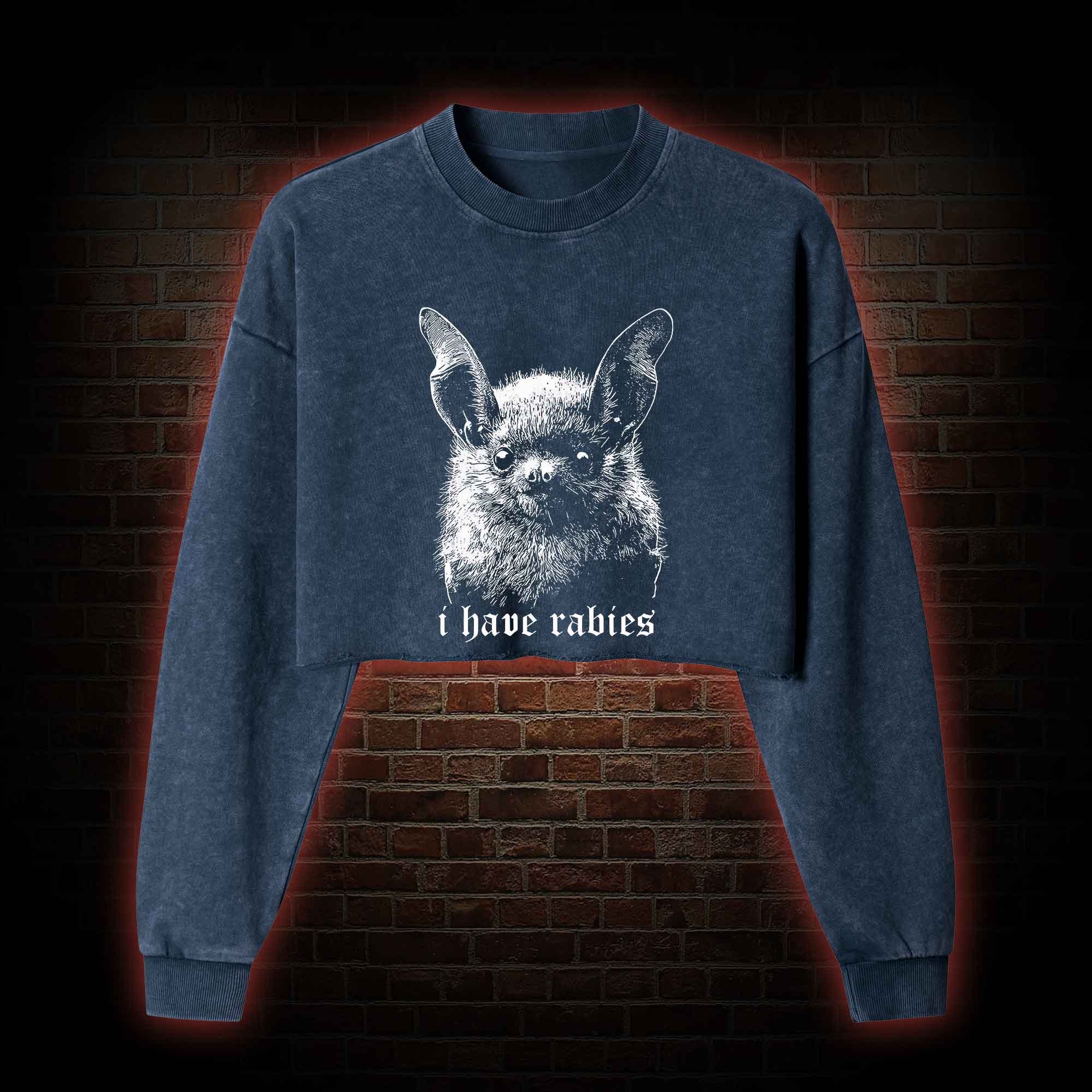 I Have Rabies Bat Washed Cropped Sweatshirts
