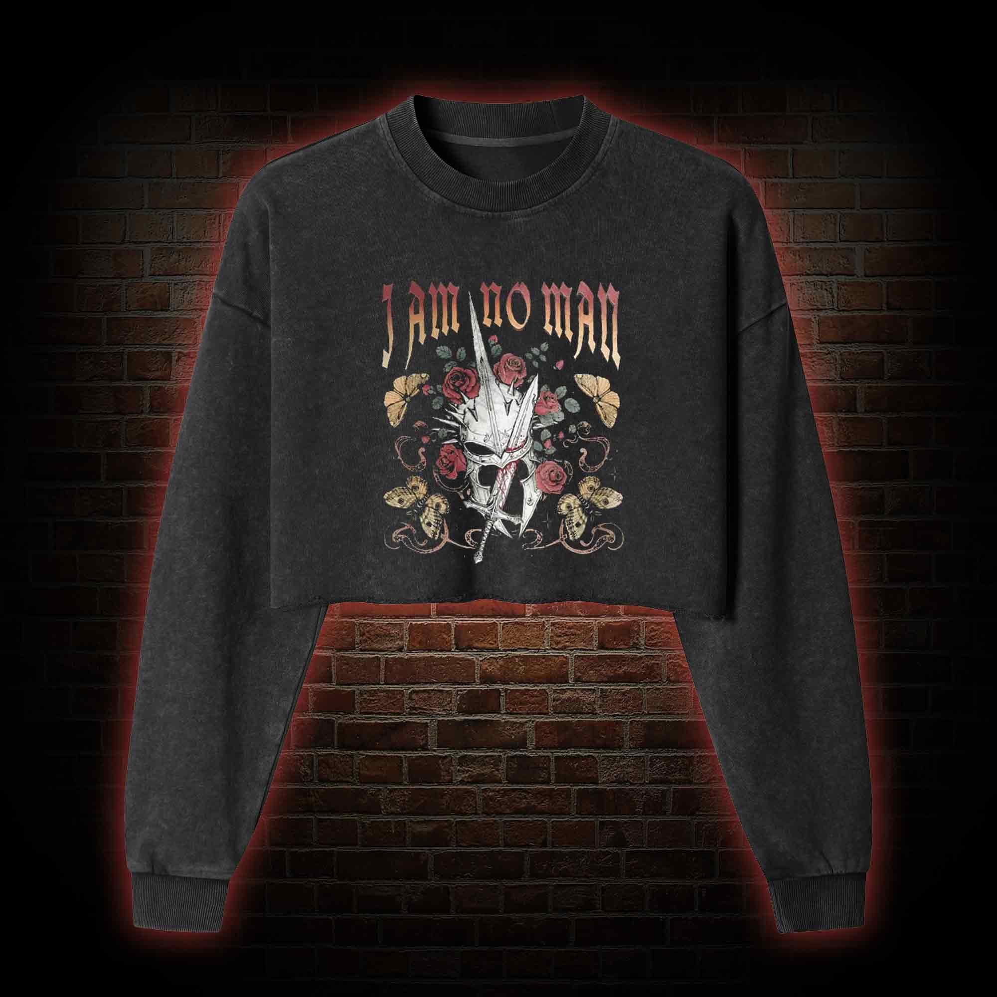I am No Man Washed Cropped Sweatshirts