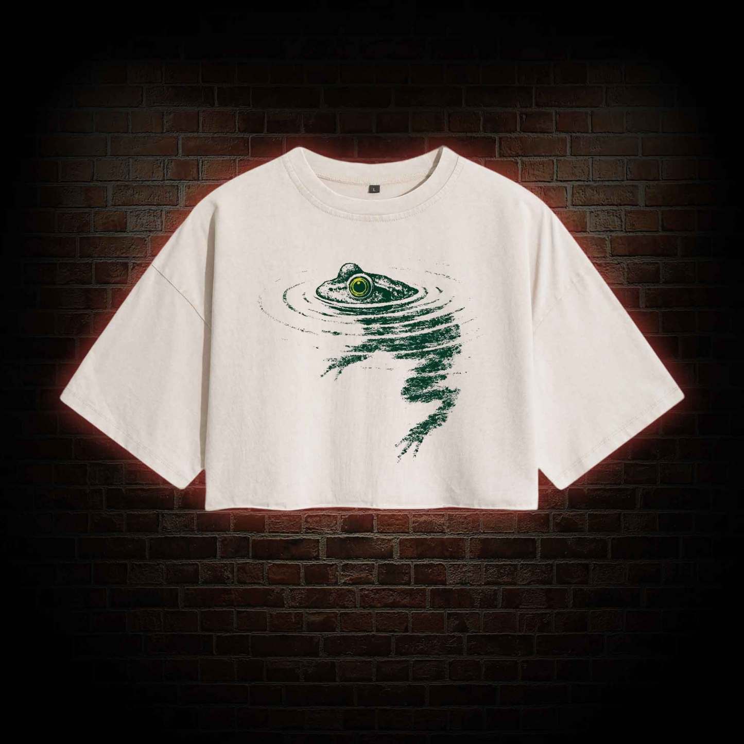 Frog Swimming Washed Cropped T-shirts