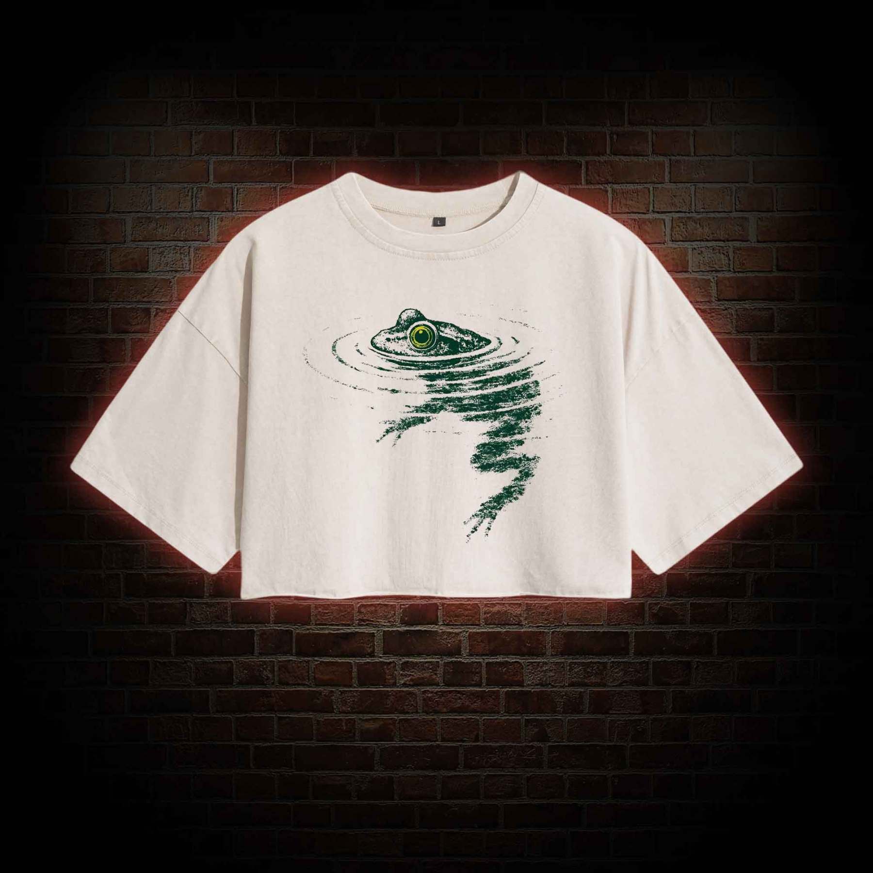 Frog Swimming Washed Cropped T-shirts