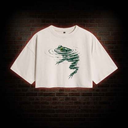 Frog Swimming Washed Cropped T-shirts