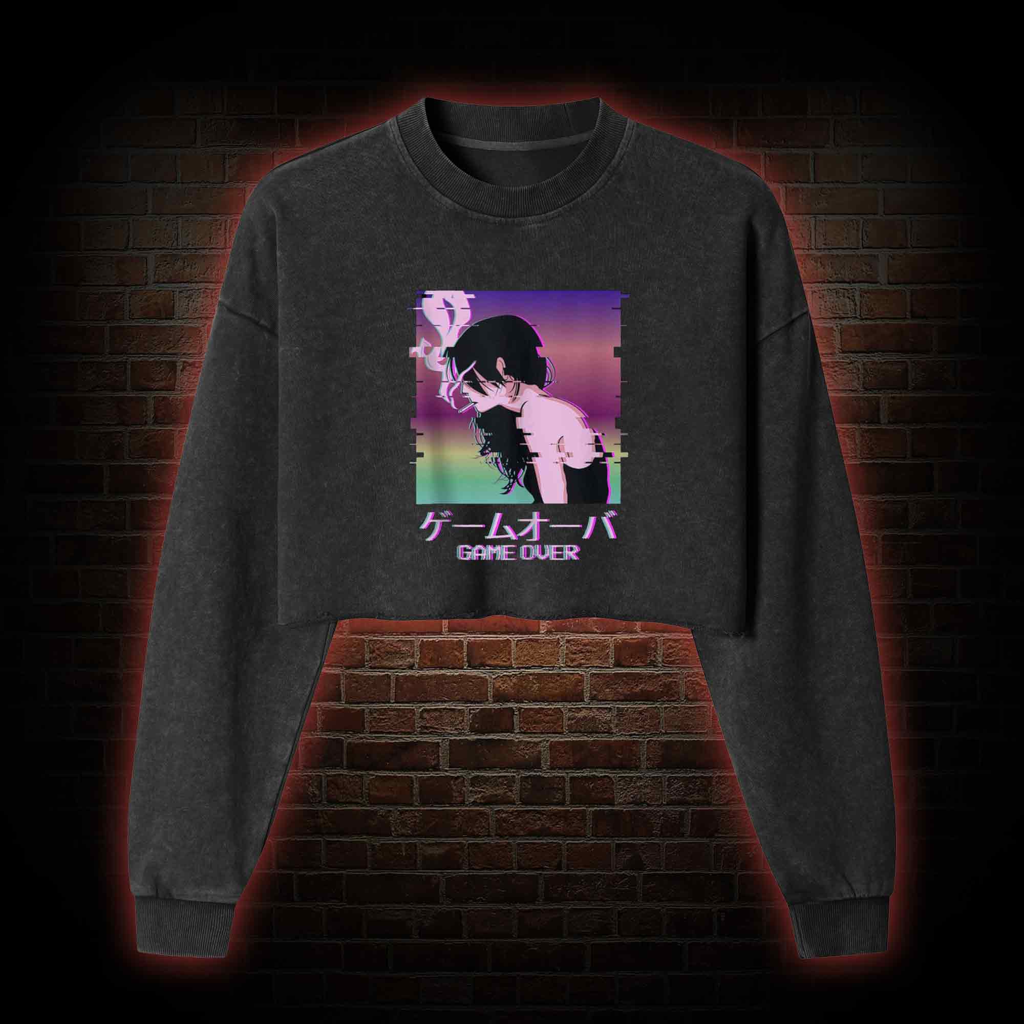 Sad Girl Washed Cropped Sweatshirts