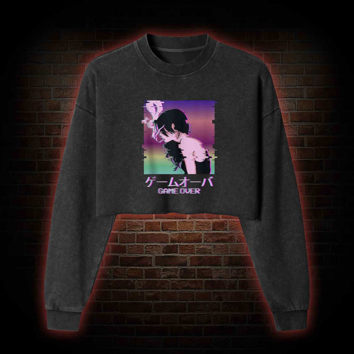 Sad Girl Washed Cropped Sweatshirts