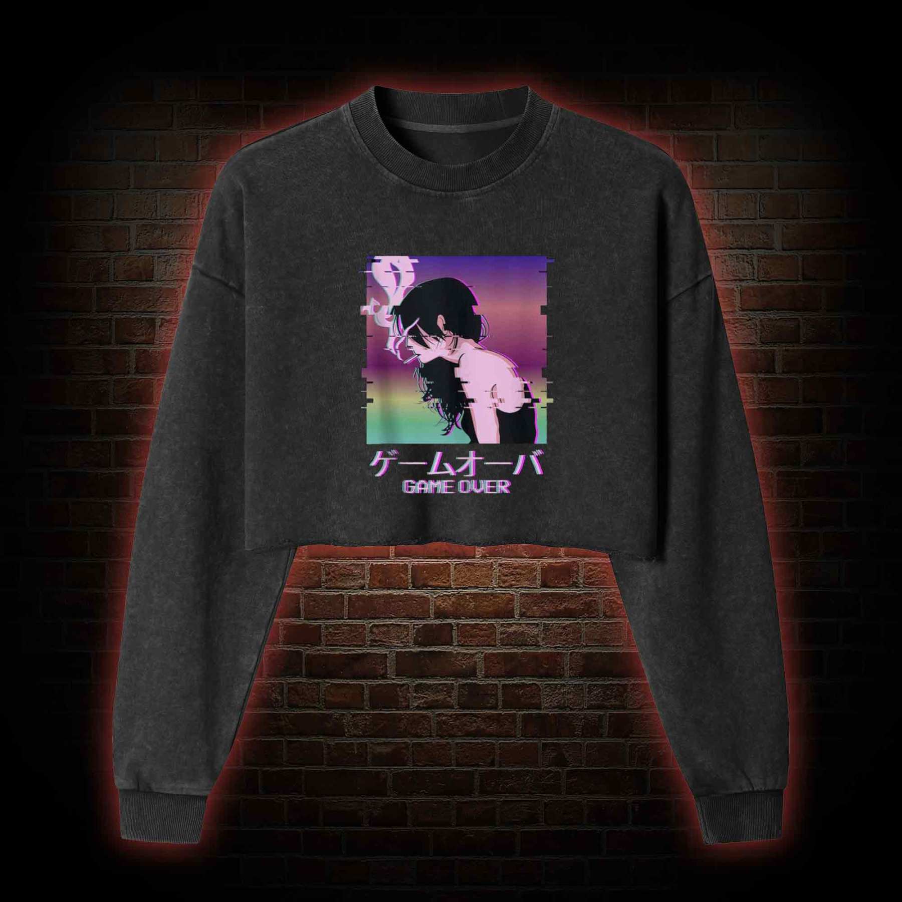 Sad Girl Washed Cropped Sweatshirts