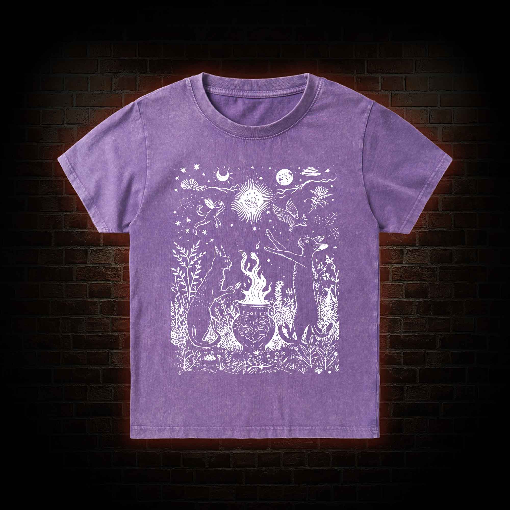 Celestial Cat Kid Washed T-Shirt