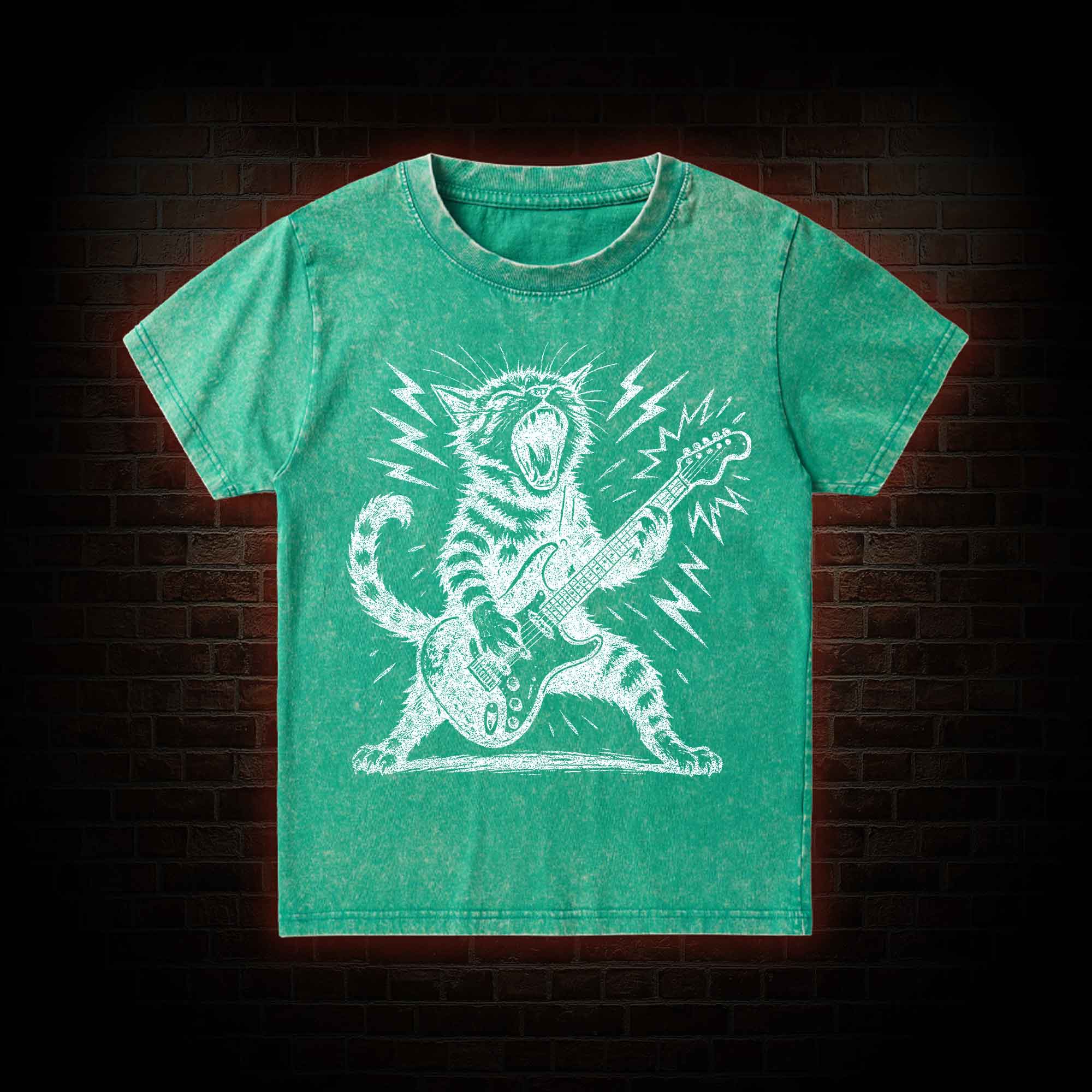 Rock and Roll Cat Kid Washed T-Shirt