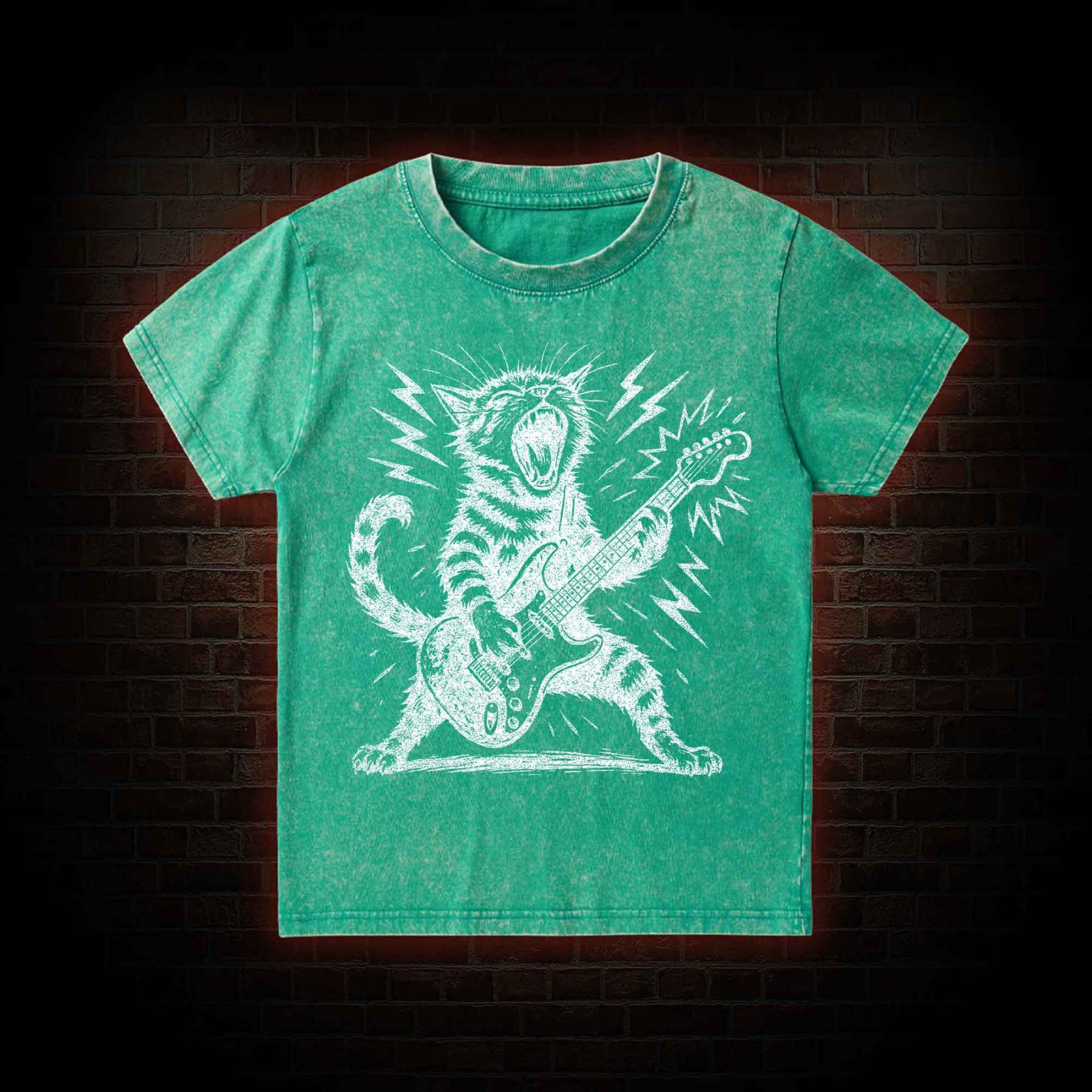 Rock and Roll Cat Kid Washed T-Shirt