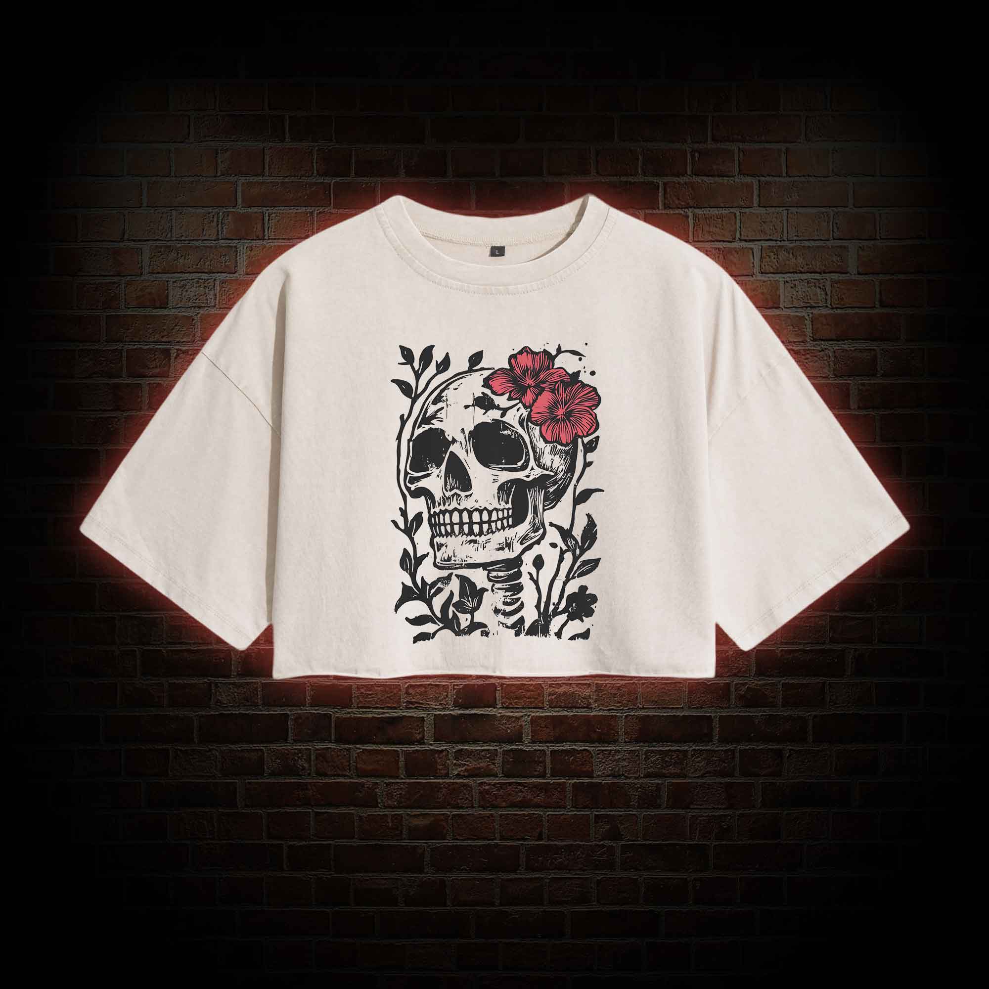 Flower Skull Washed Cropped T-shirts