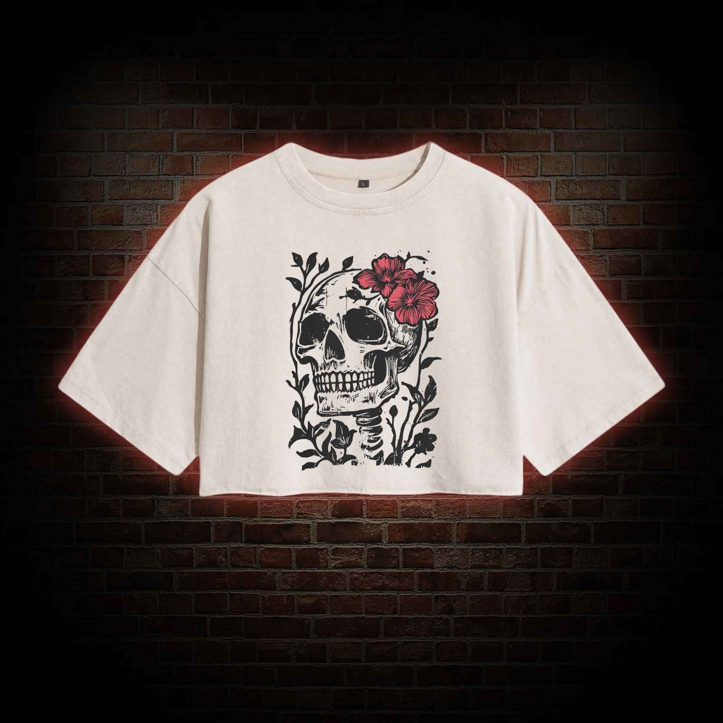 Flower Skull Washed Cropped T-shirts
