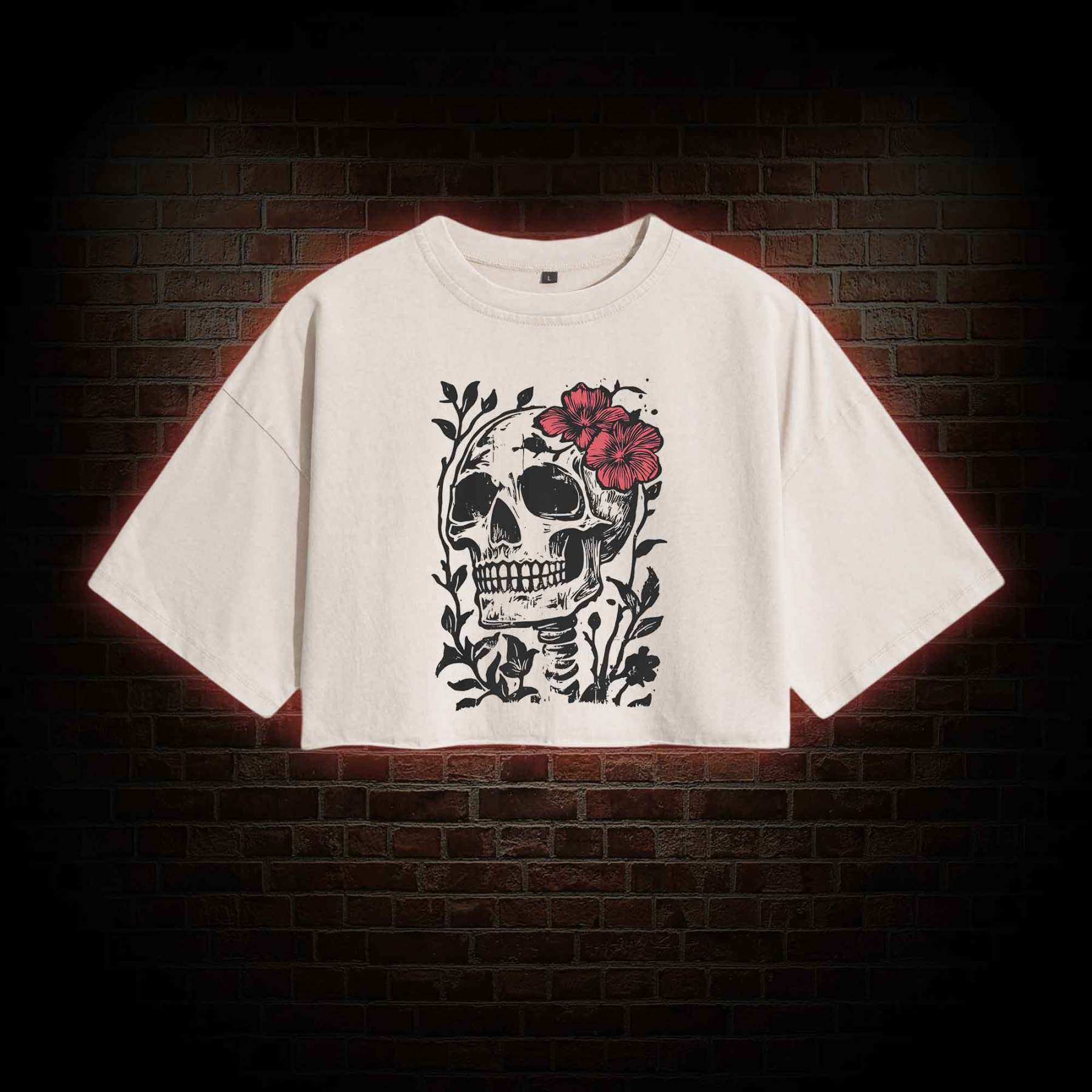 Flower Skull Washed Cropped T-shirts