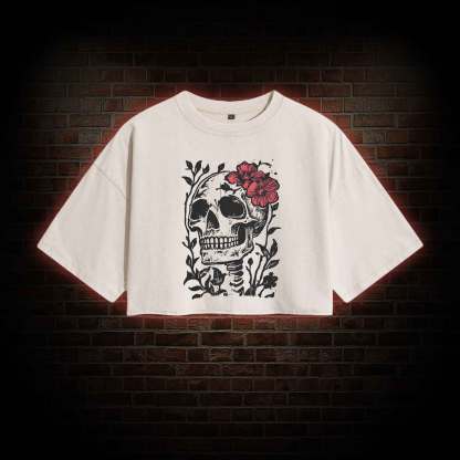 Flower Skull Washed Cropped T-shirts