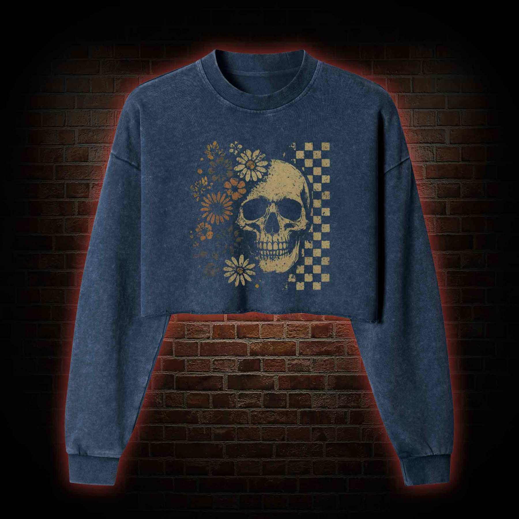 Vintage Skull Washed Cropped Sweatshirts