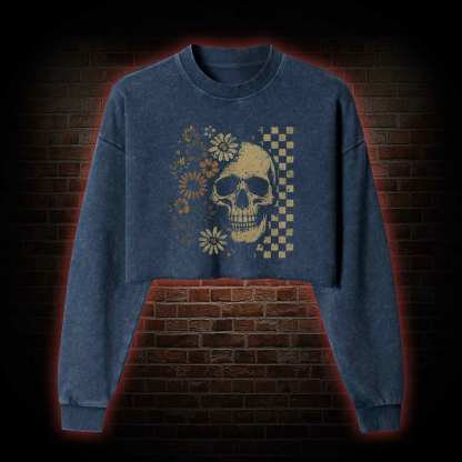 Vintage Skull Washed Cropped Sweatshirts