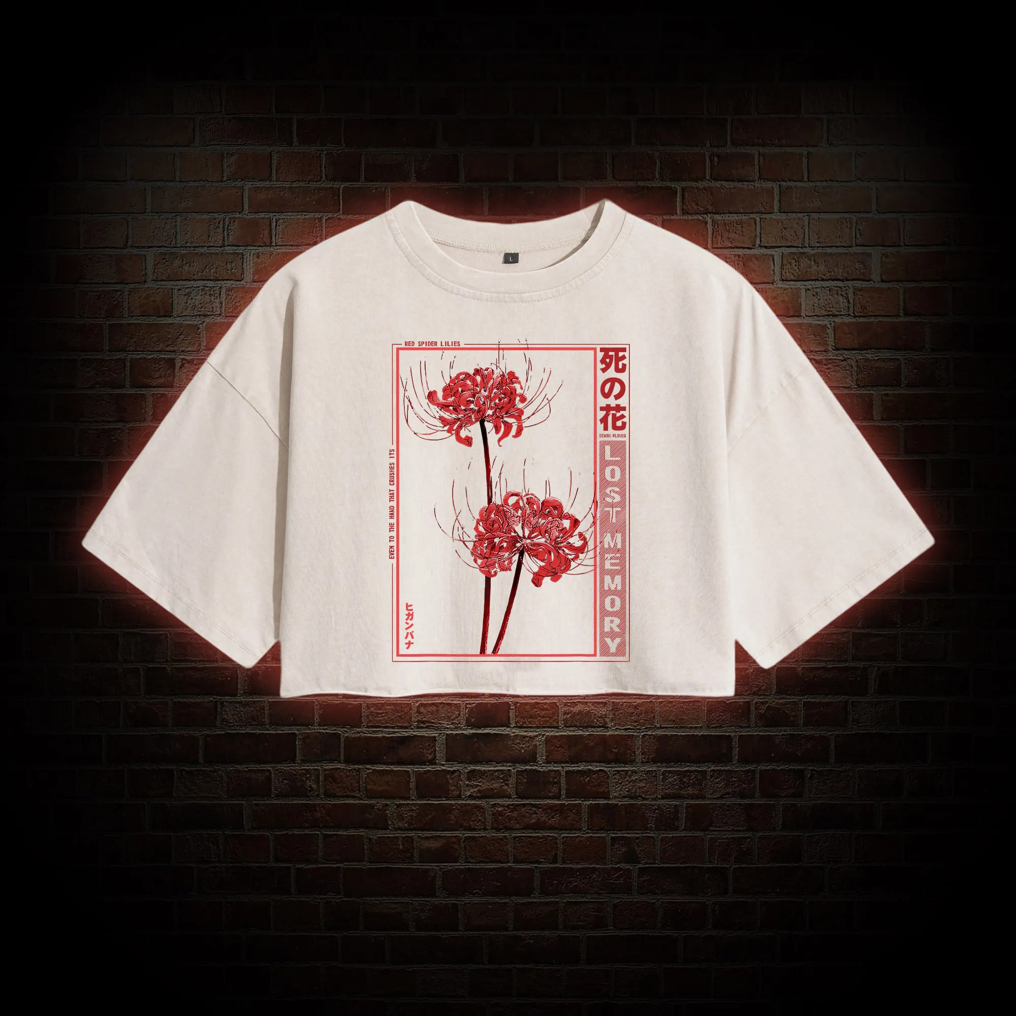 Red Spider Lily Washed Cropped T-shirts