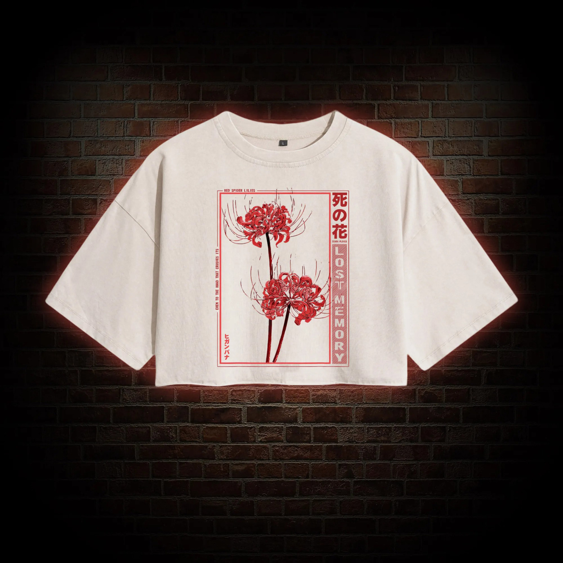 Red Spider Lily Washed Cropped T-shirts