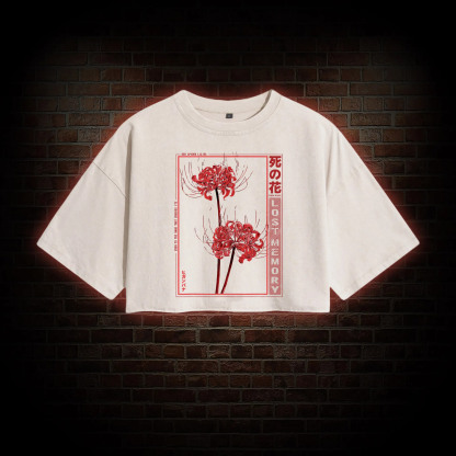 Red Spider Lily Washed Cropped T-shirts