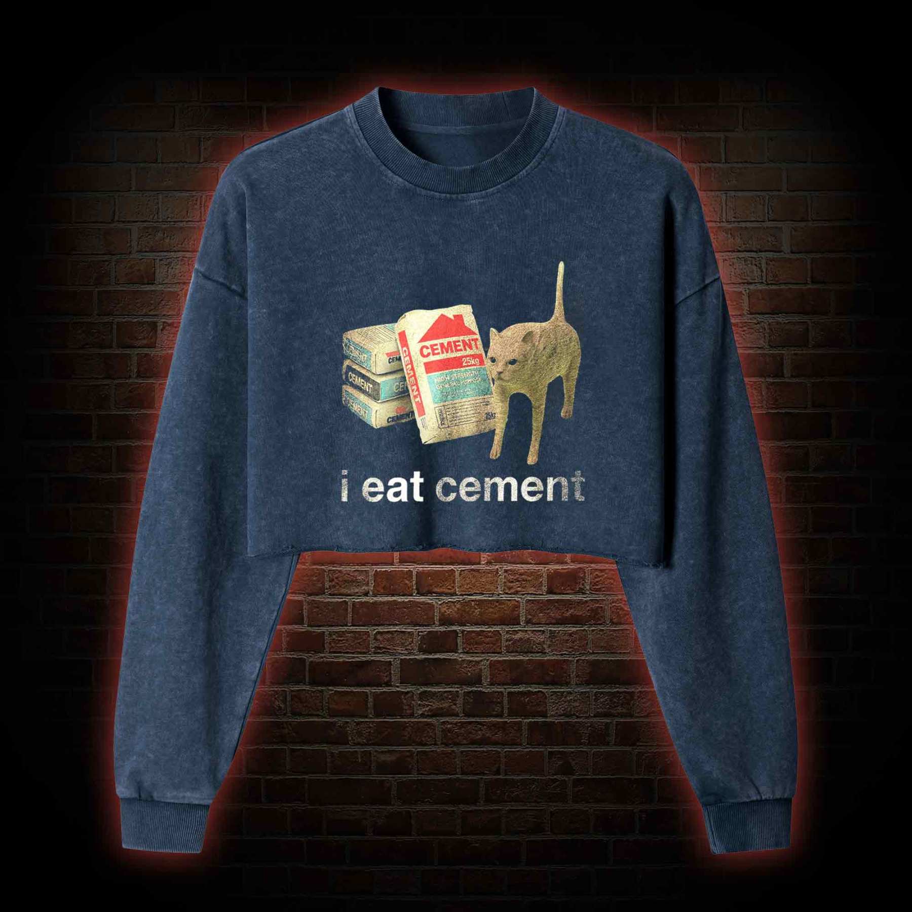 I Eat Cement Washed Cropped Sweatshirts