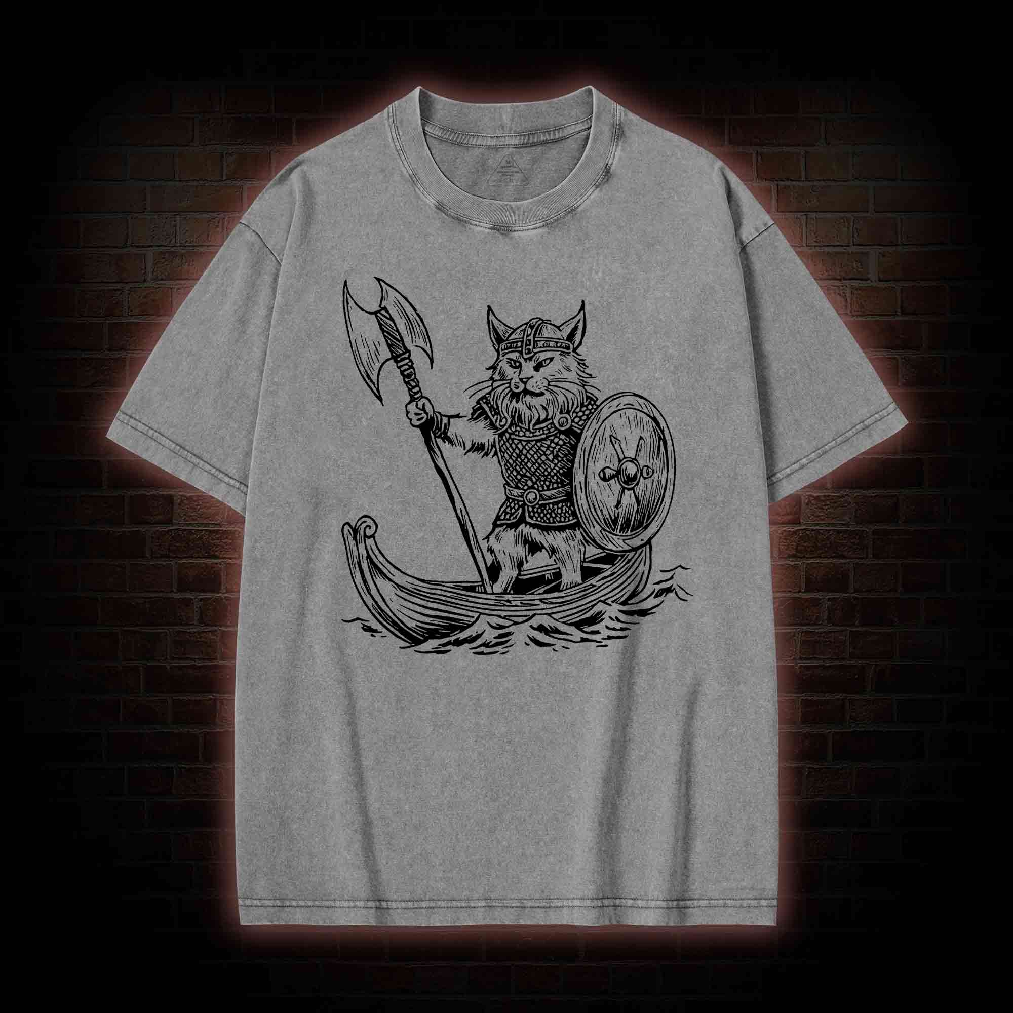 Viking Cat Washed T-shirt