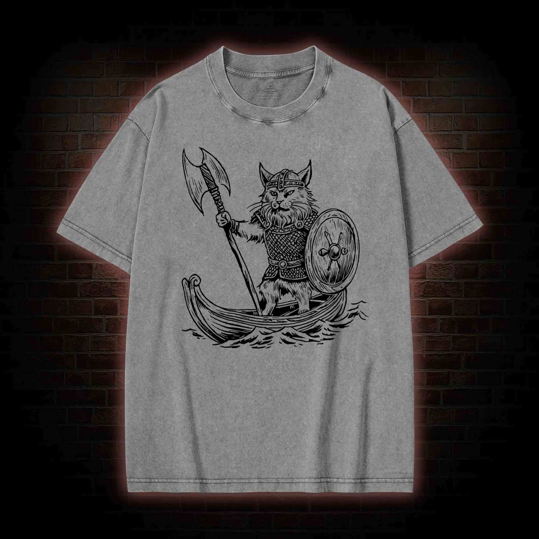 Viking Cat Washed T-shirt