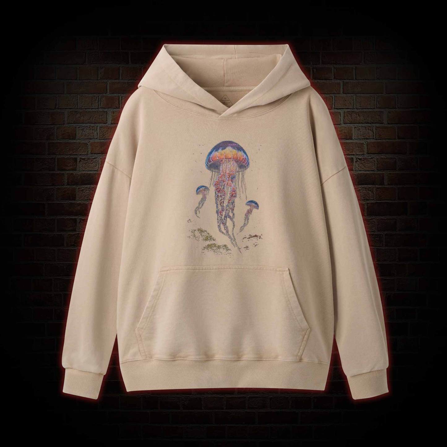 Vintage Jellyfish Dark Ocean Grunge Washed Hoodie