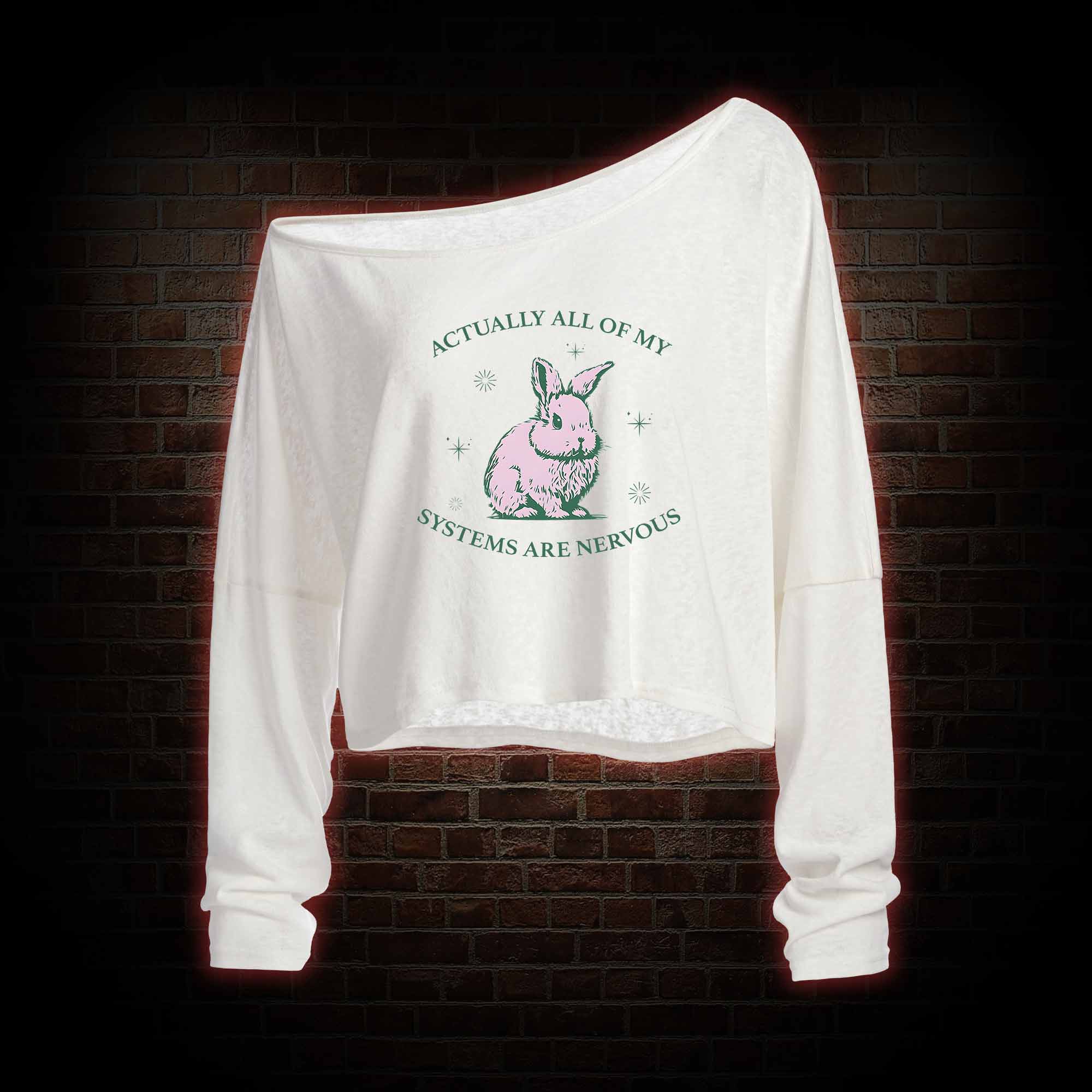 Actually All of My Systems are Nervous Lightweight Off Shoulder Cropped Long-sleeved Top
