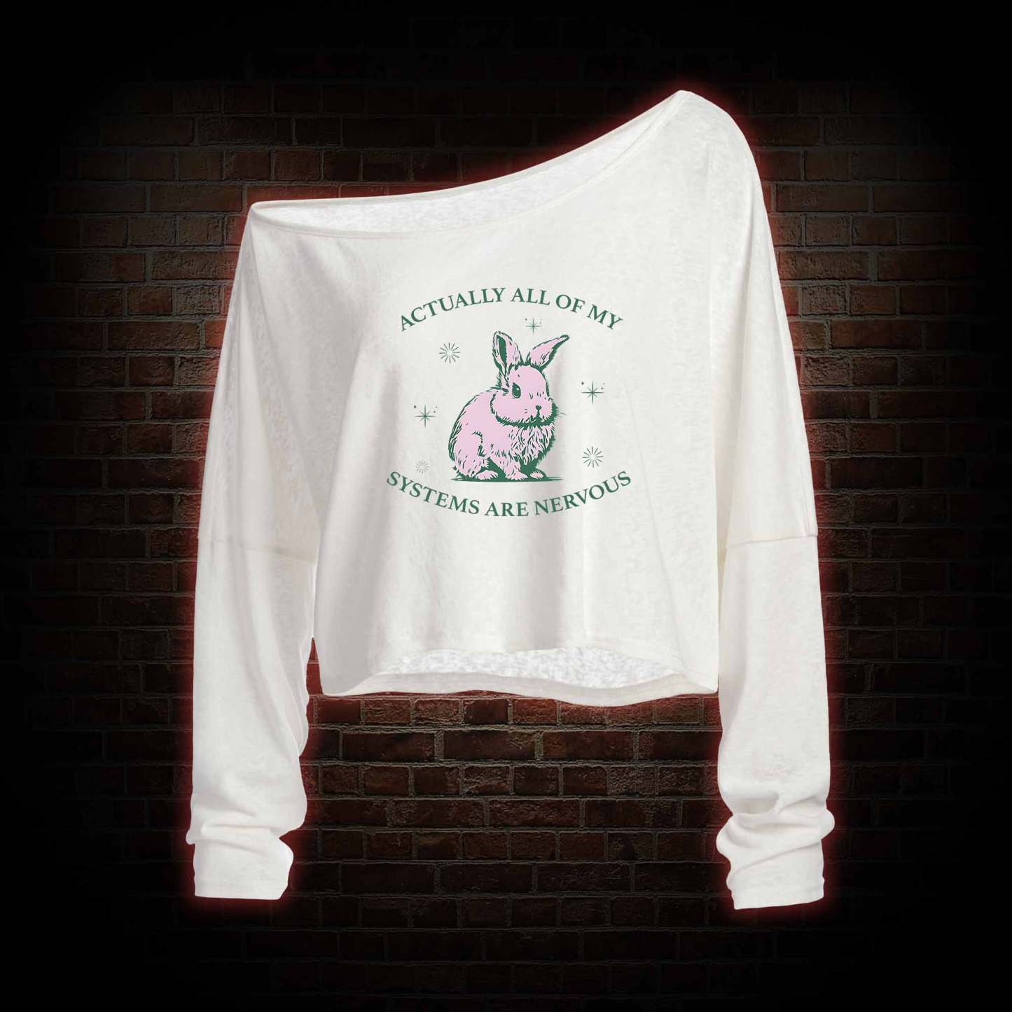 Actually All of My Systems are Nervous Lightweight Off Shoulder Cropped Long-sleeved Top