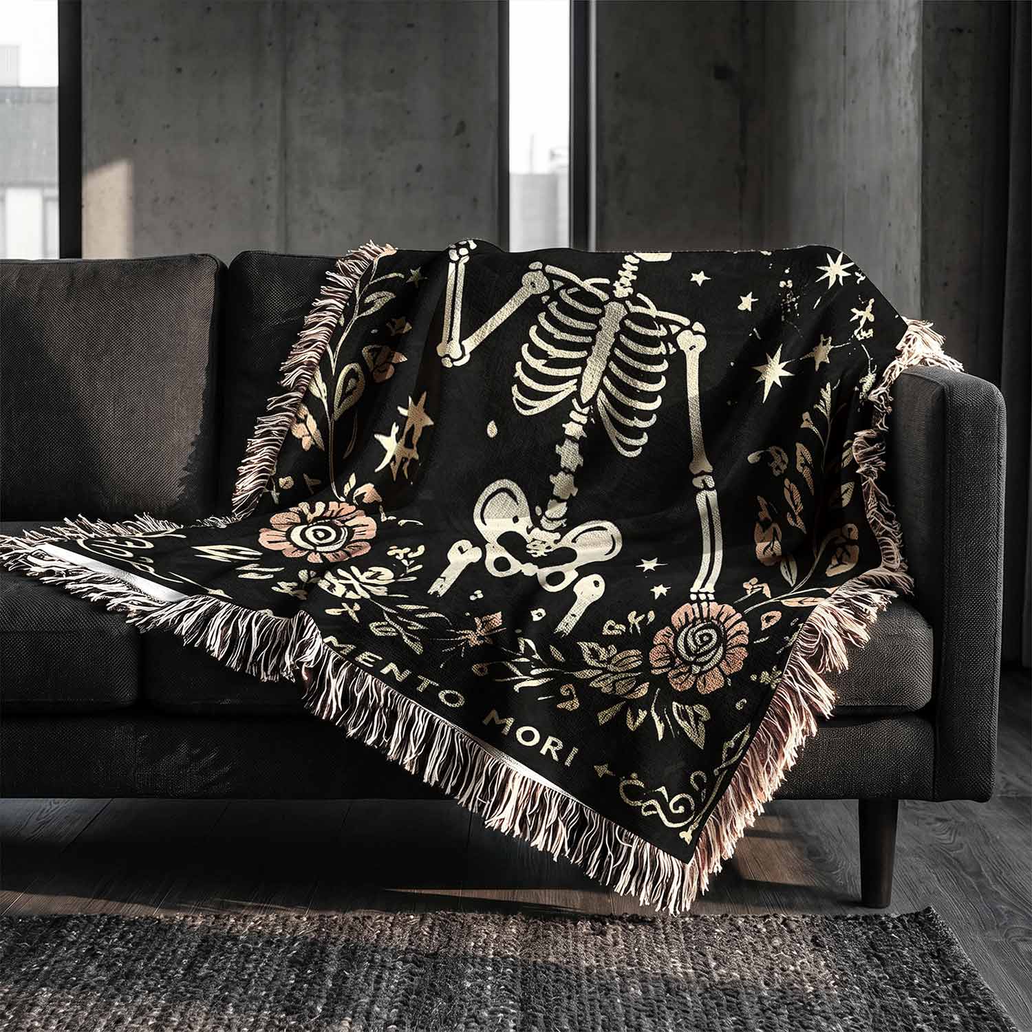 Memento Mori Woven Throw Blanket