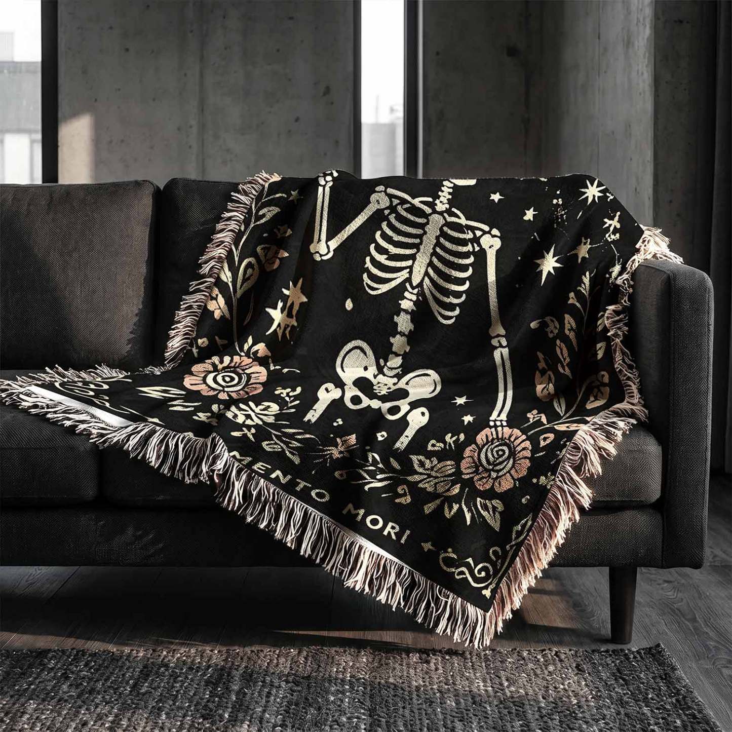 Memento Mori Woven Throw Blanket