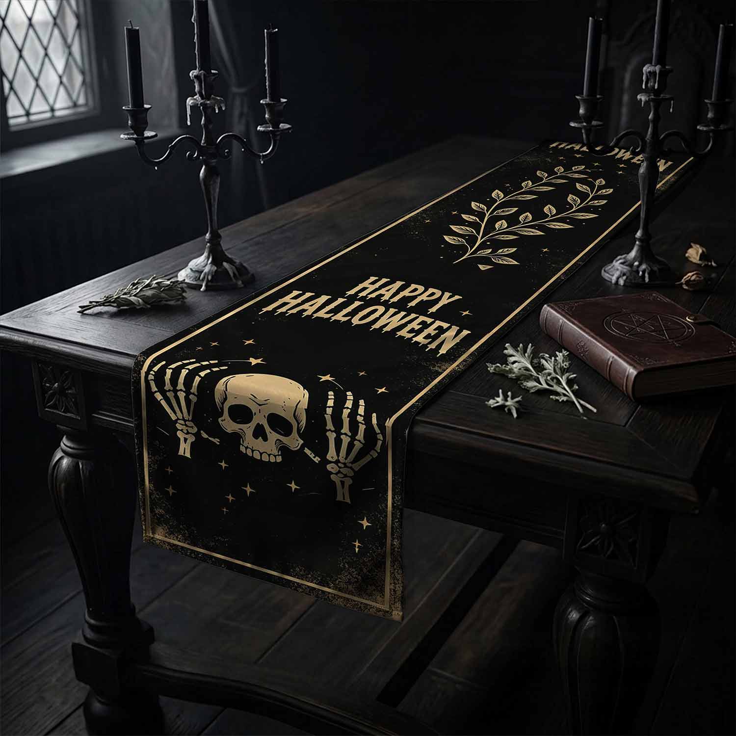 Happy Halloween Skull Table Runner