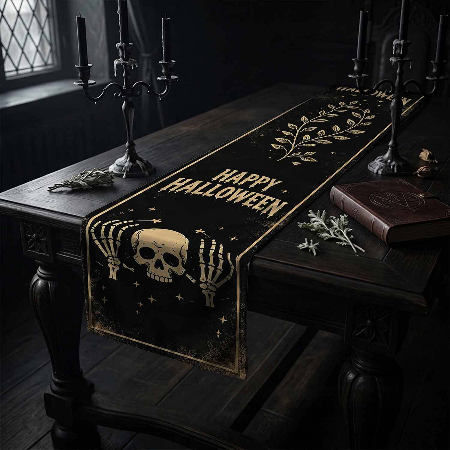 Happy Halloween Skull Table Runner