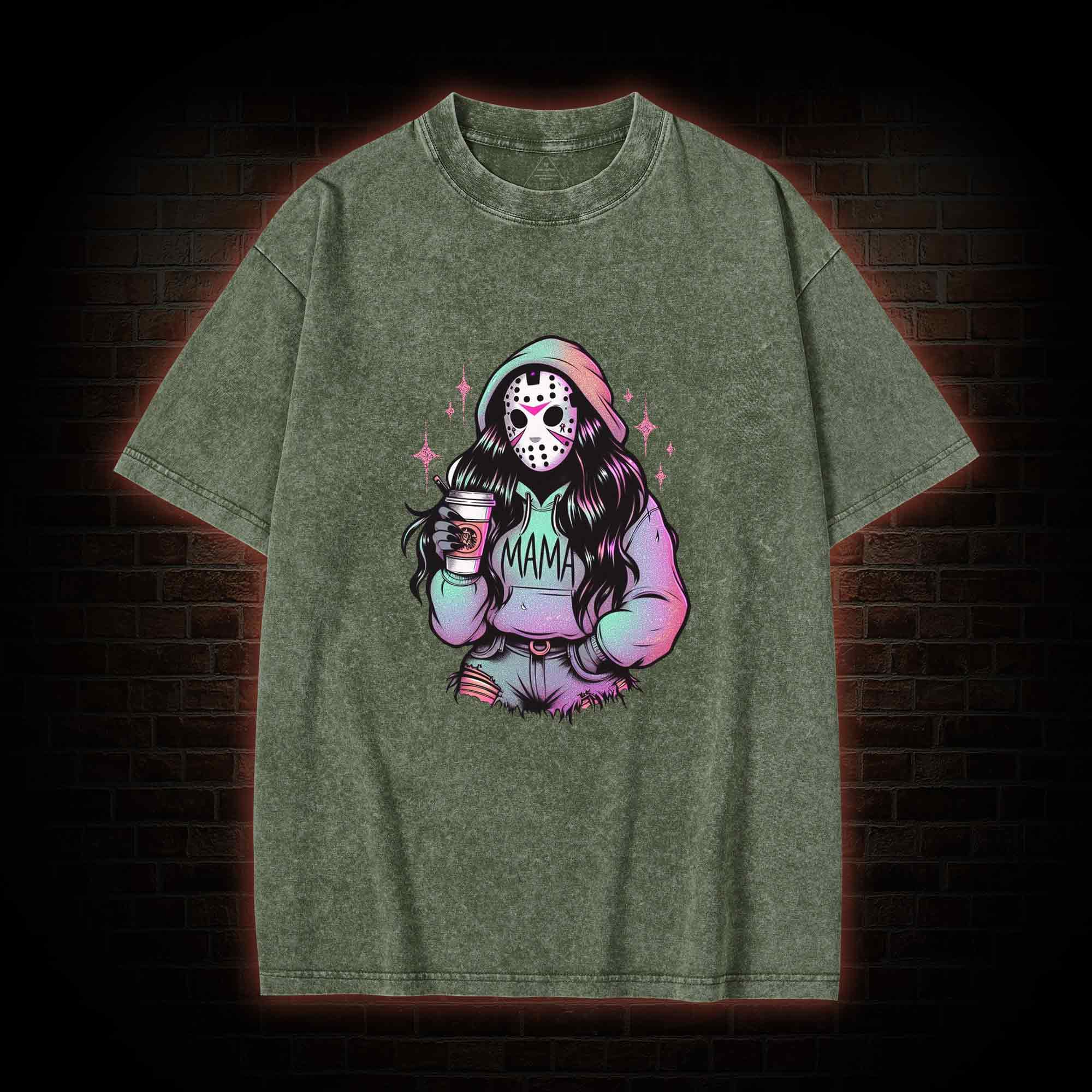 Halloween Horror Mama Washed T-shirt