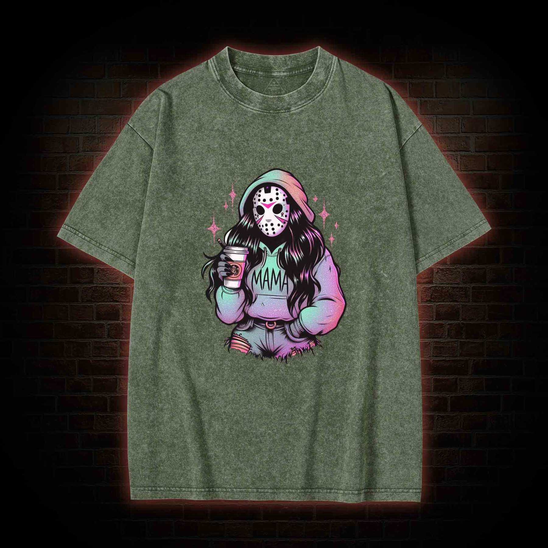 Halloween Horror Mama Washed T-shirt