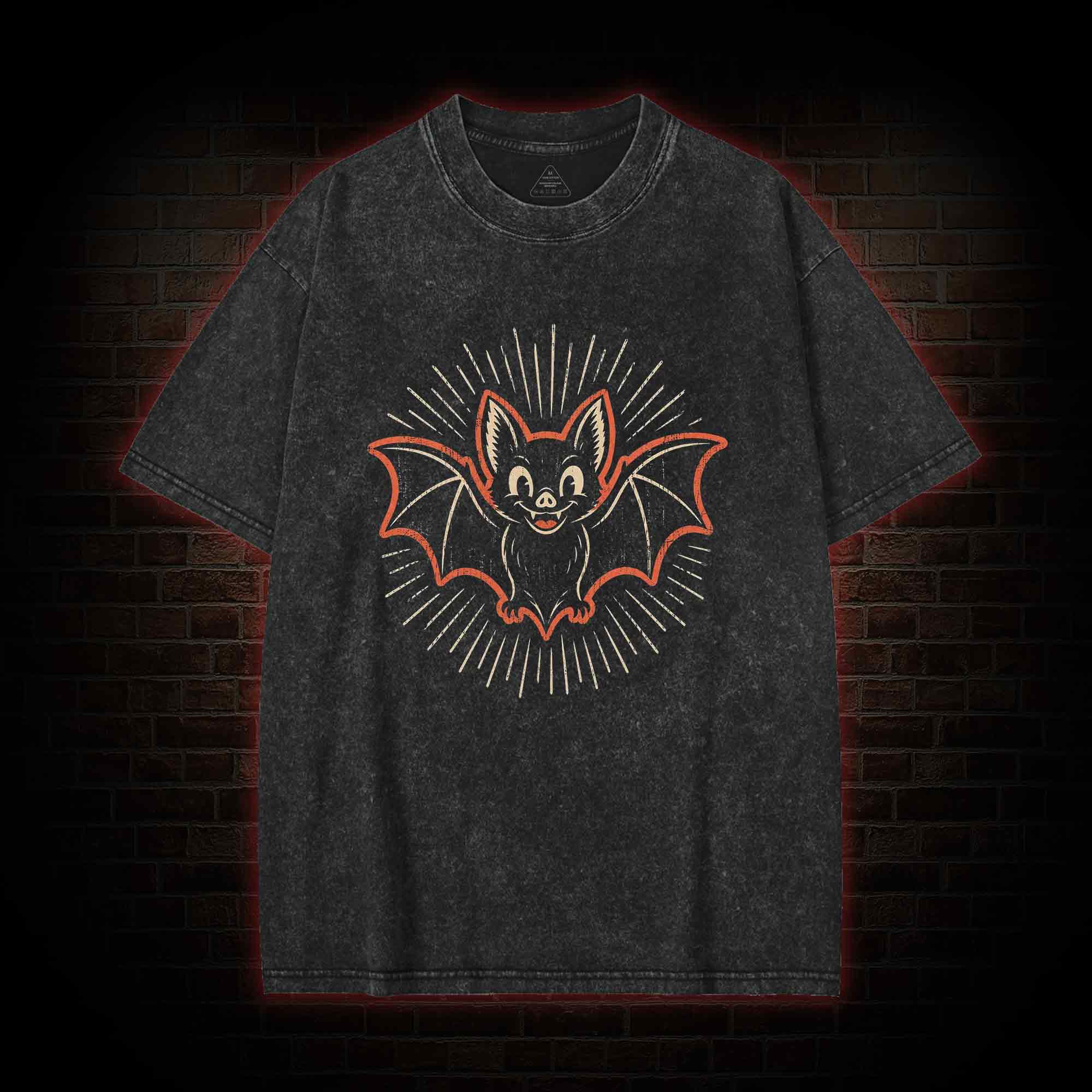 Vintage Cartoon Spooky Bat Washed T-shirt