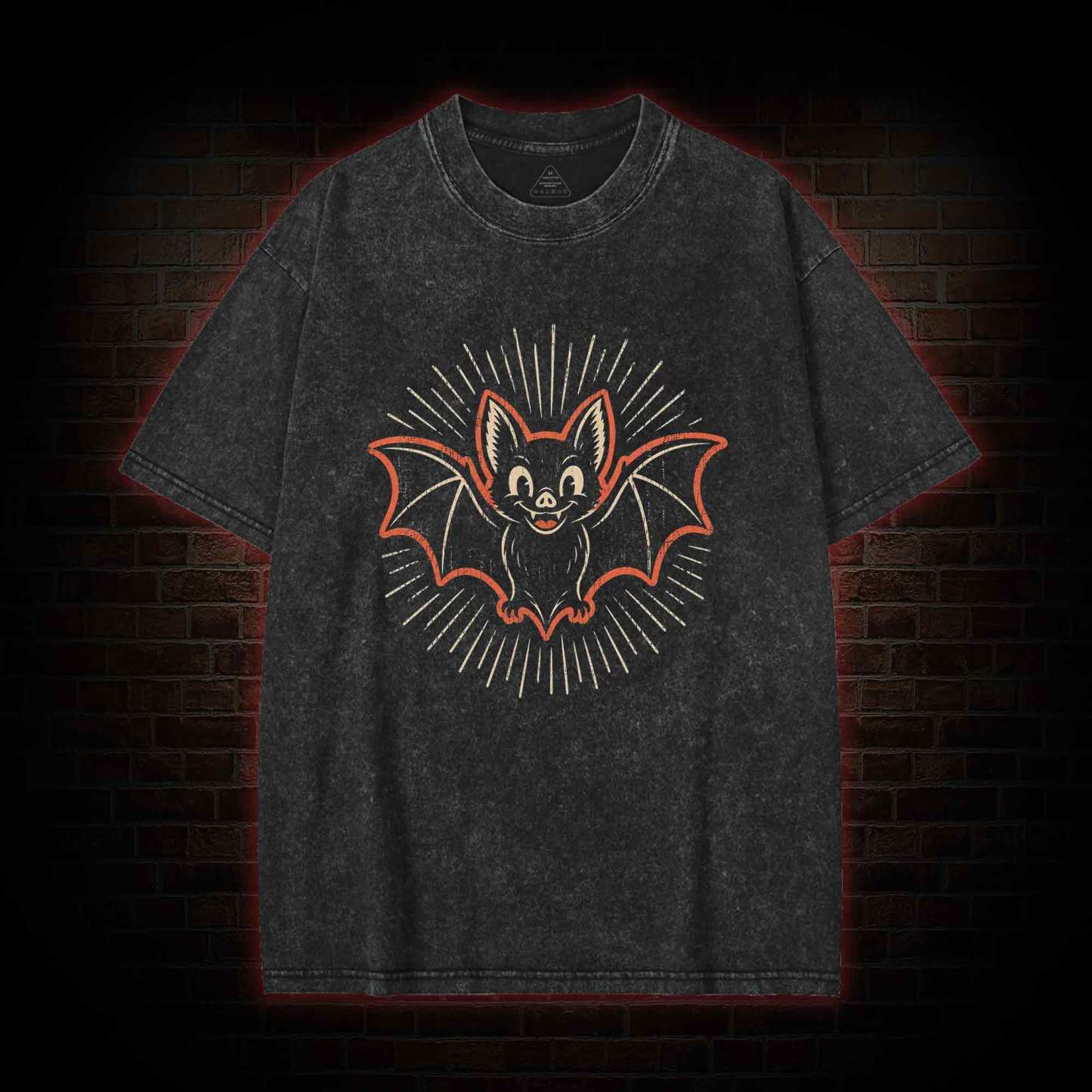 Vintage Cartoon Spooky Bat Washed T-shirt