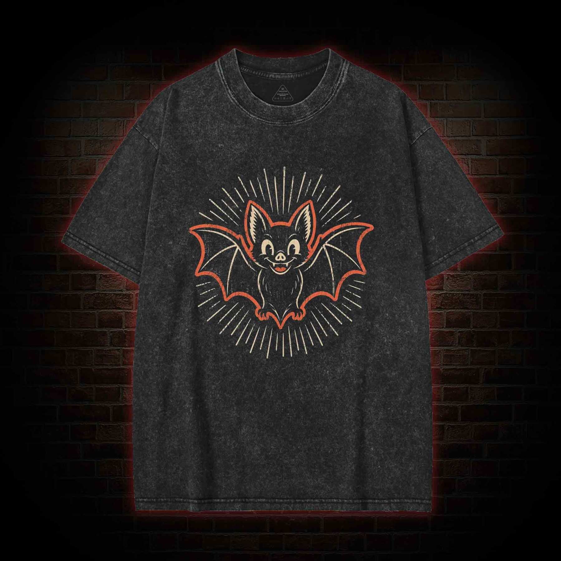 Vintage Cartoon Spooky Bat Washed T-shirt