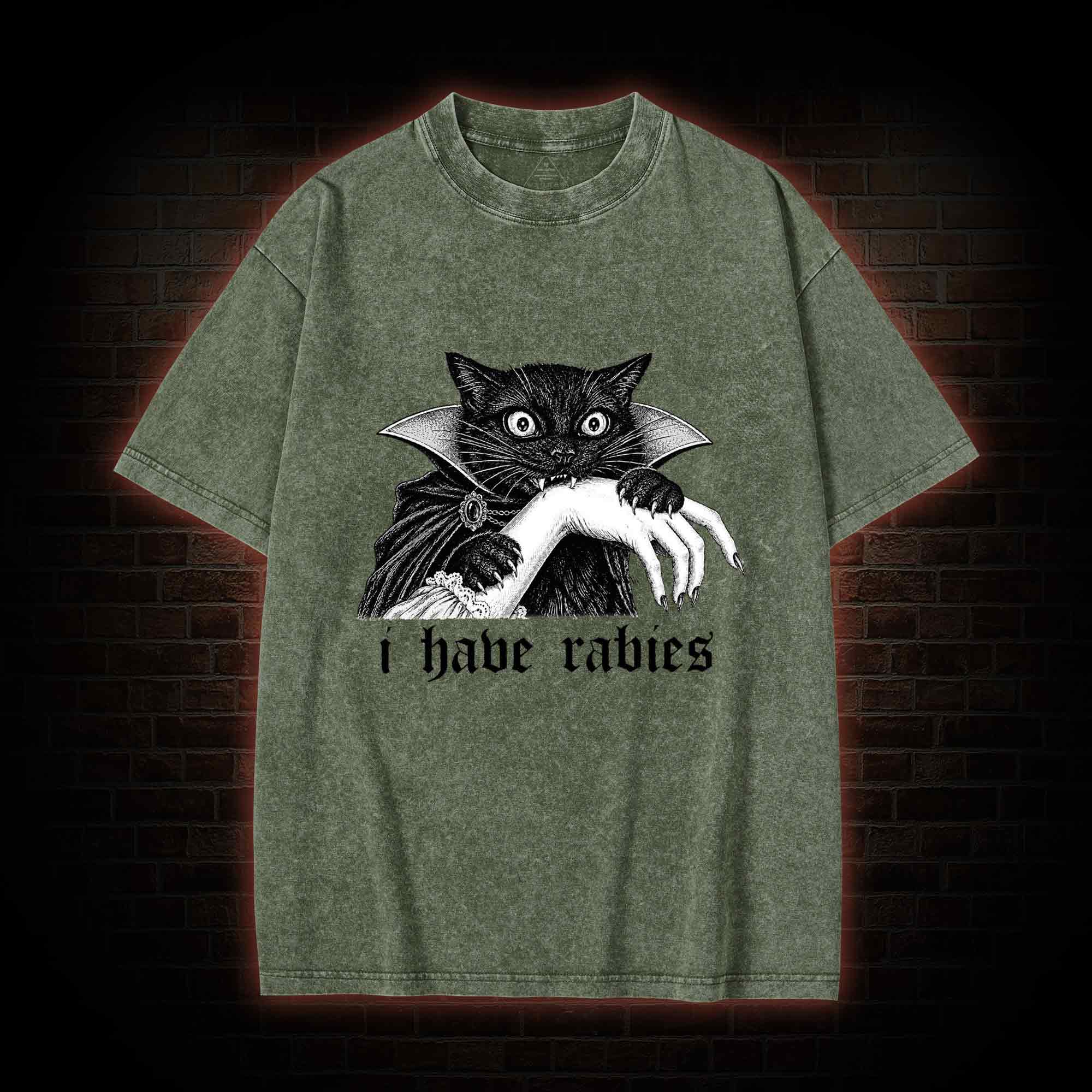 I Have Rabies Vampire Cat Washed T-shirt