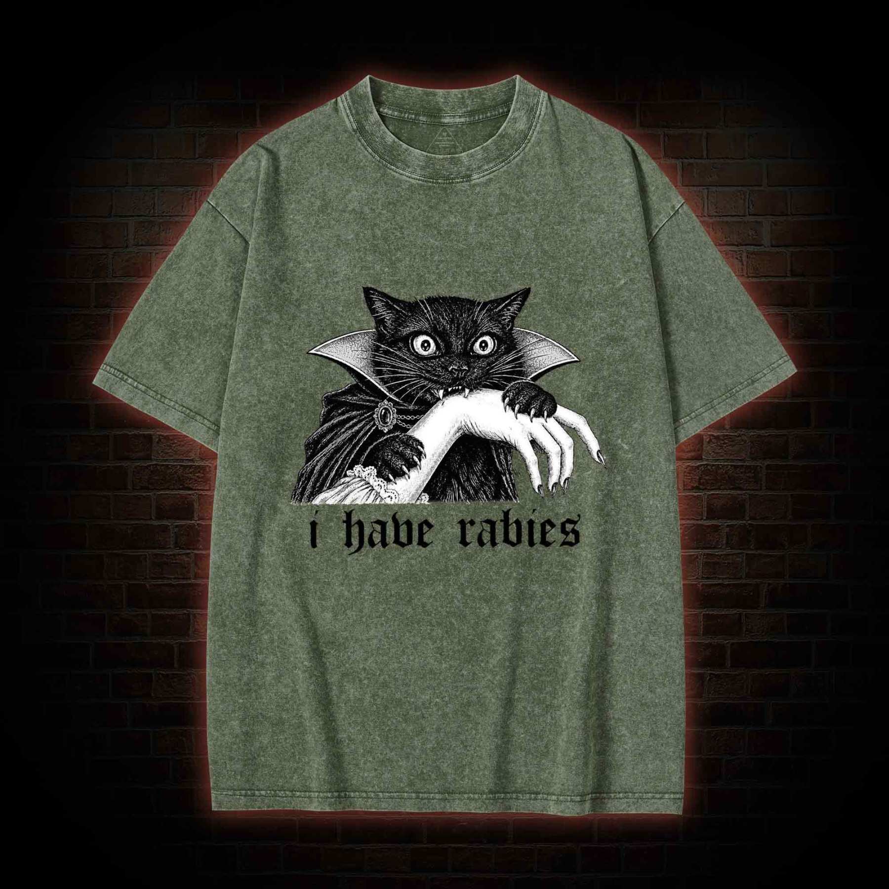 I Have Rabies Vampire Cat Washed T-shirt