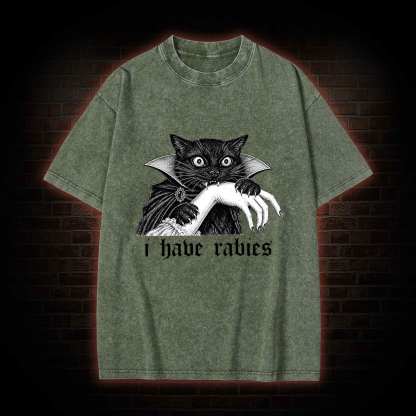 I Have Rabies Vampire Cat Washed T-shirt