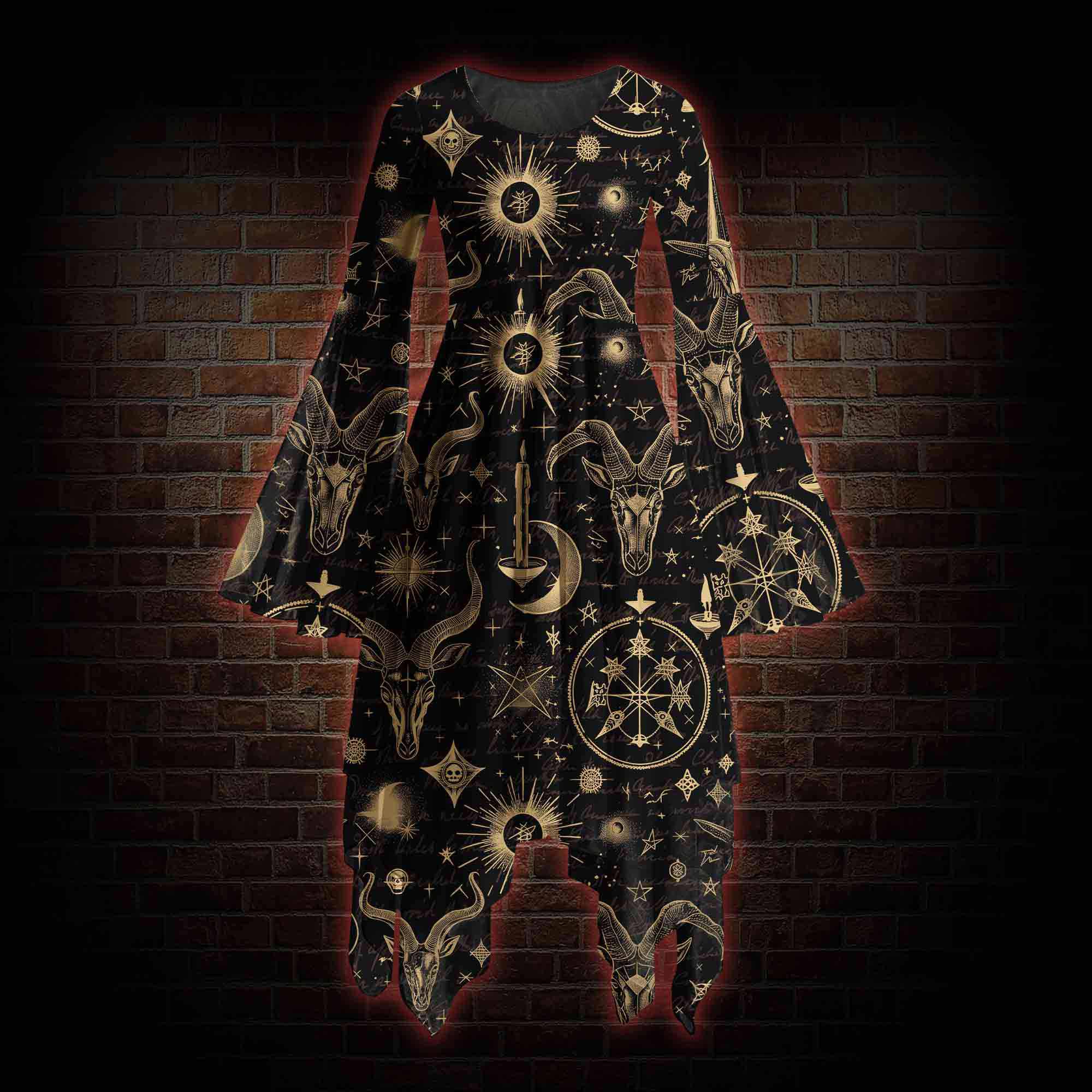 Baphomet Bell-sleeve Handkerchief-hem Dress
