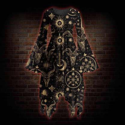 Baphomet Bell-sleeve Handkerchief-hem Dress