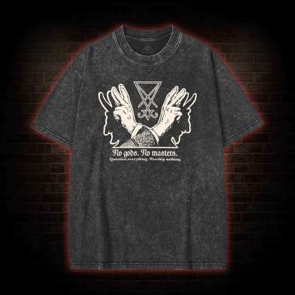 No Gods No Masters Sigil of Lucifer Washed T-shirt
