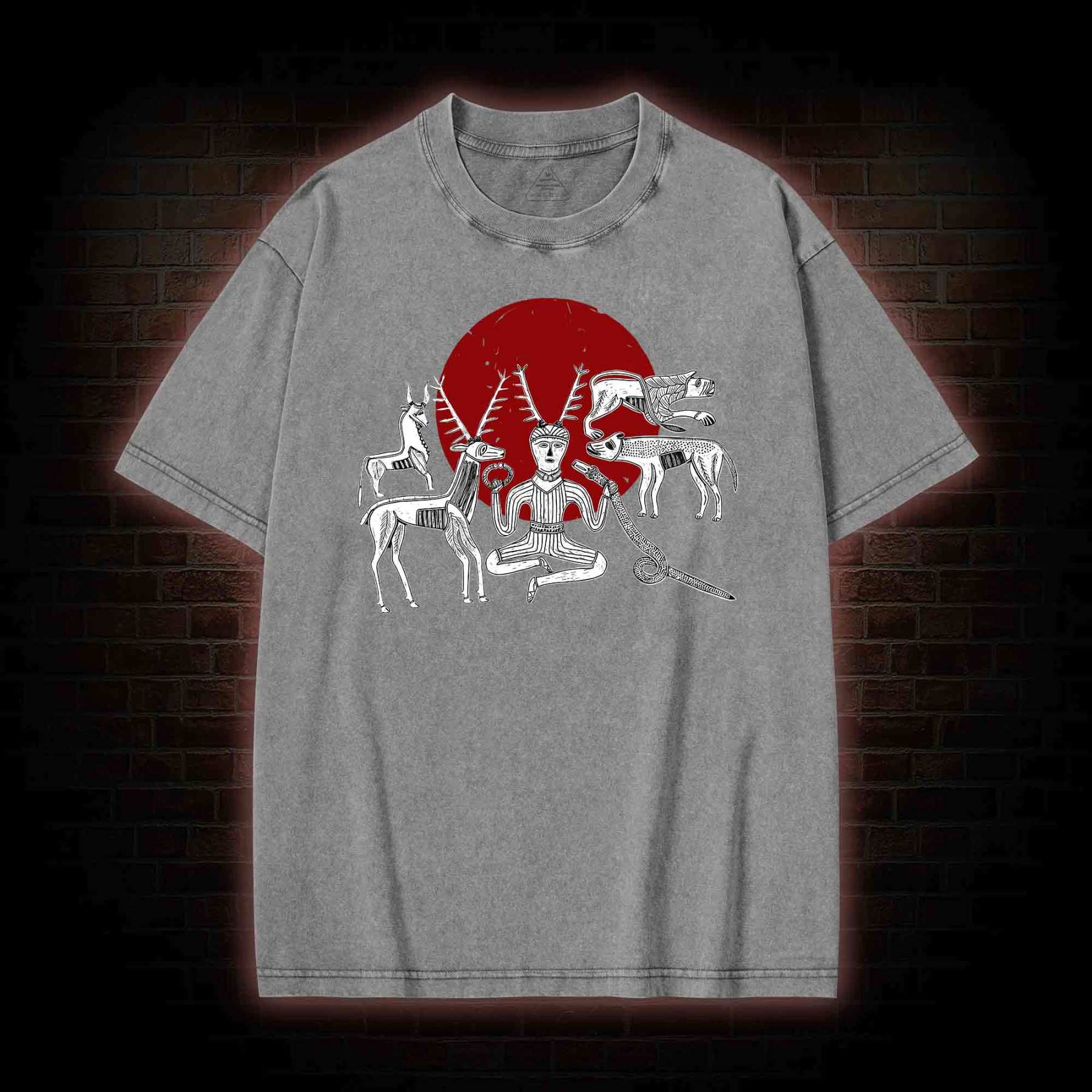 Cernunnos Horned God Halo Washed T-shirt